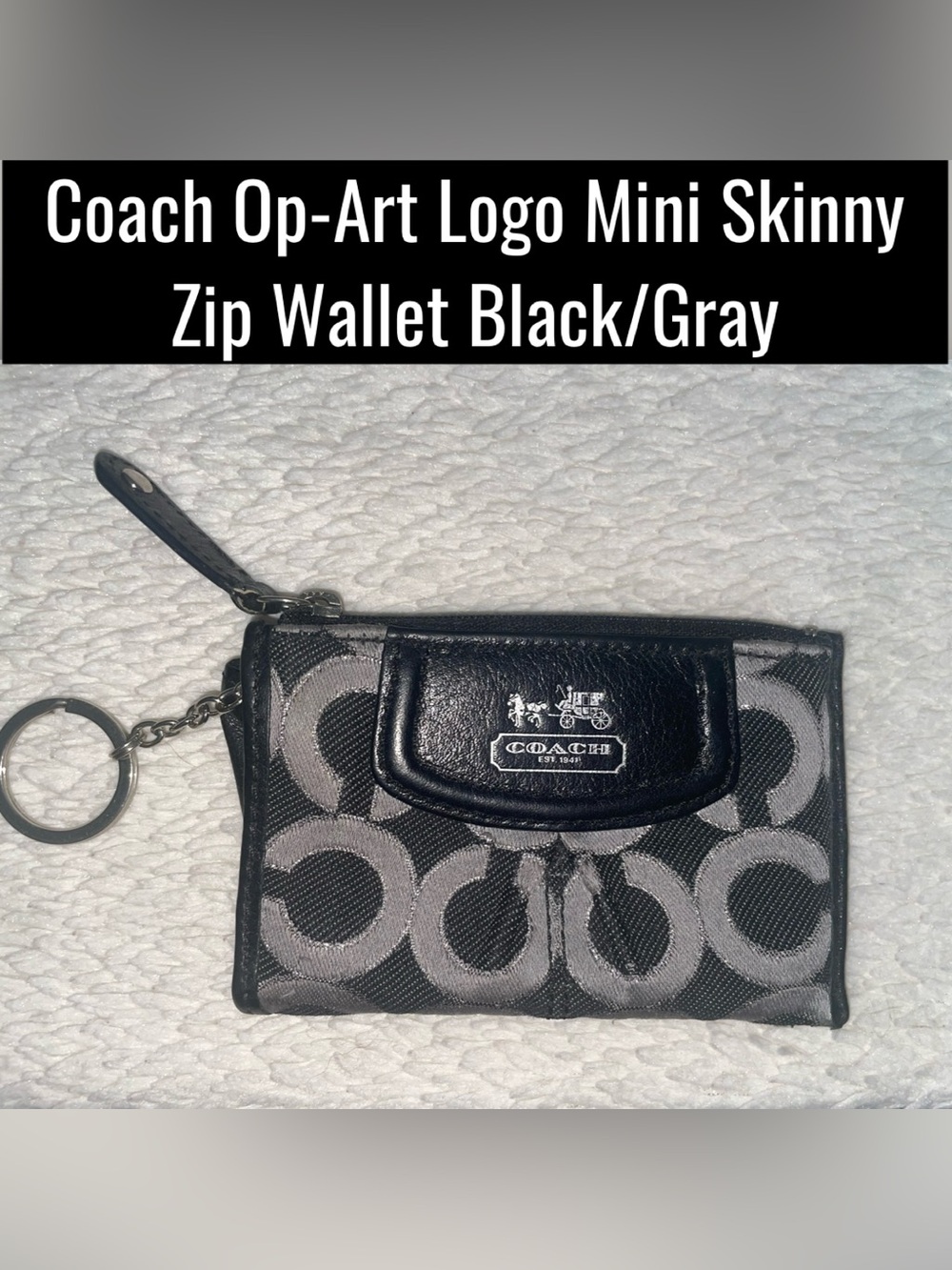 Coach Op-Art Logo Mini Skinny Zip Wallet Black/Gray